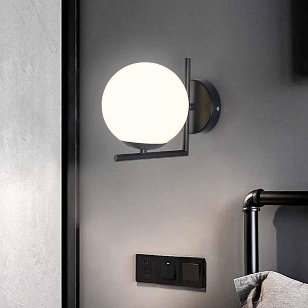 Simple Sphere Glass Lampshade Wall Light Ball LED E27 Wall Lamp Creative Metal round for Bedroom Living Room Kitchen Study Aisle Dining Room Bathroom Corridor Restaurant Bedside Hallway (Black)