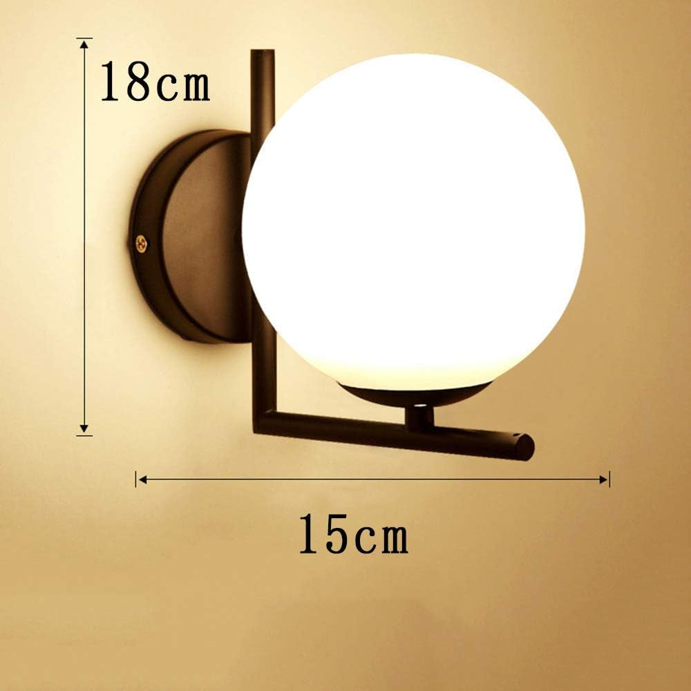 Simple Sphere Glass Lampshade Wall Light Ball LED E27 Wall Lamp Creative Metal round for Bedroom Living Room Kitchen Study Aisle Dining Room Bathroom Corridor Restaurant Bedside Hallway (Black)